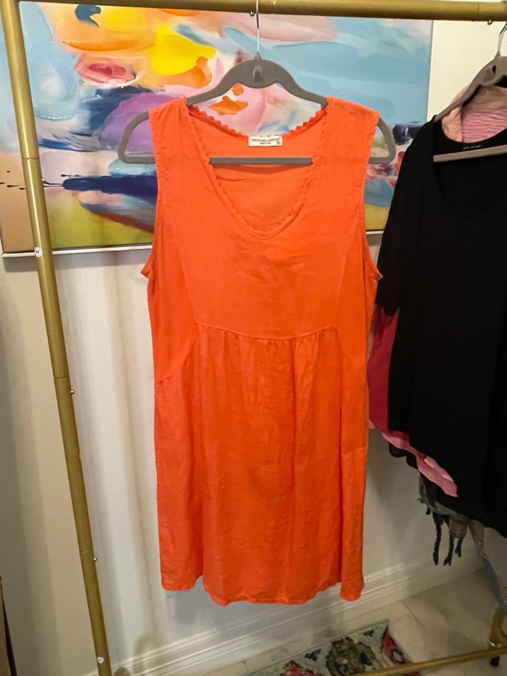 100% Linen Terzo Bright Orange Sleeveless Linen Dress size Medium classy‎ travel